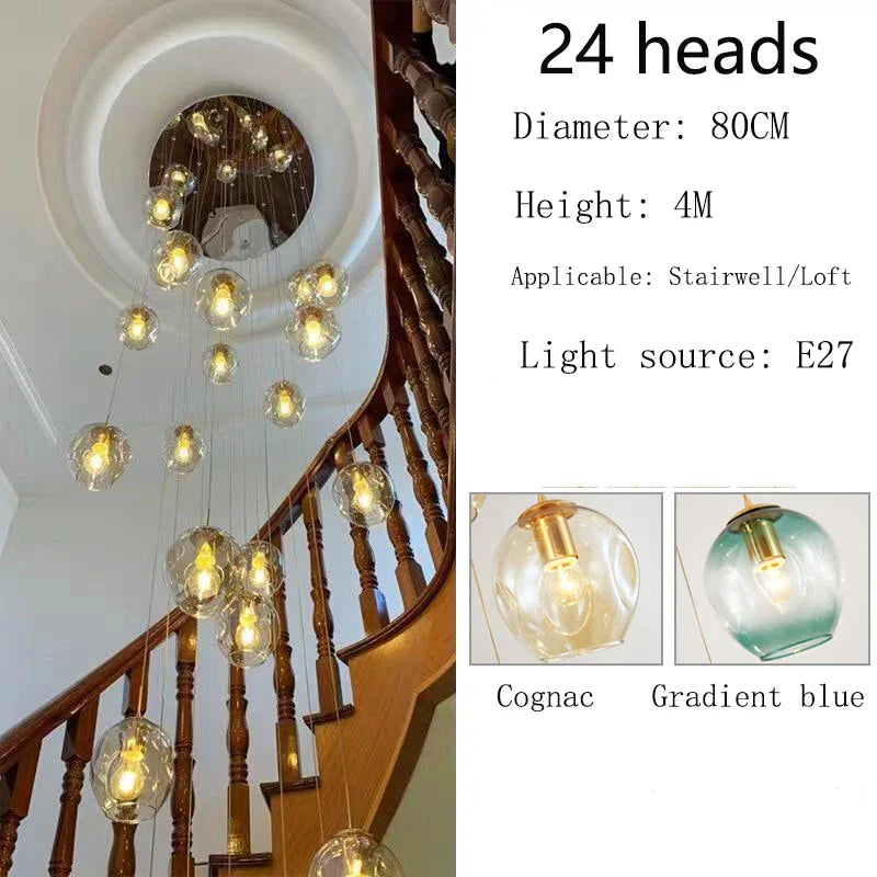 Afralia™ Glass Ball Spiral Chandelier for Luxury Living Space