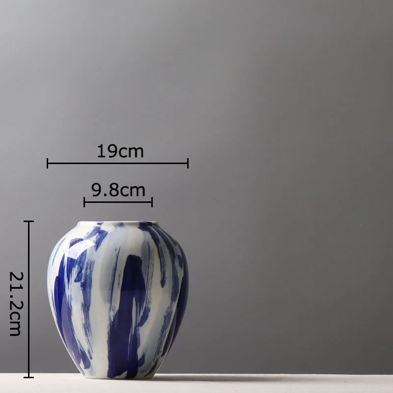 Afralia™ Blue & White Porcelain Vase: Ink Style Flowers, Aesthetic Room Decor