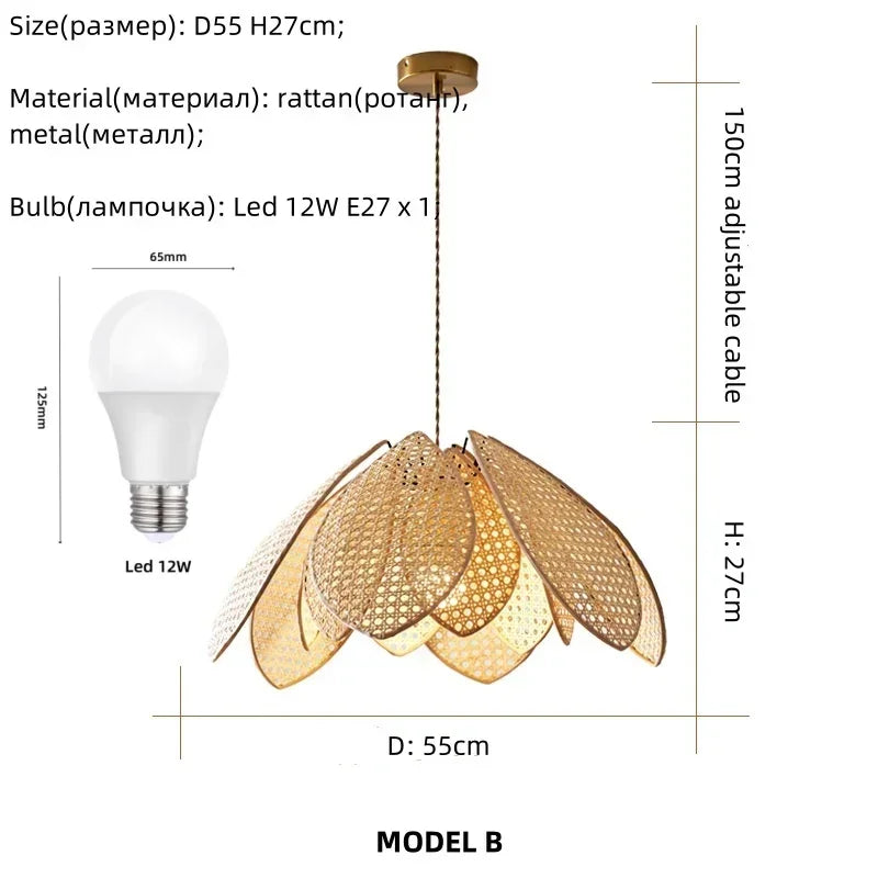 Afralia™ Rattan Petal Chandelier: Modern Nordic Wabi Sabi LED Pendant Light