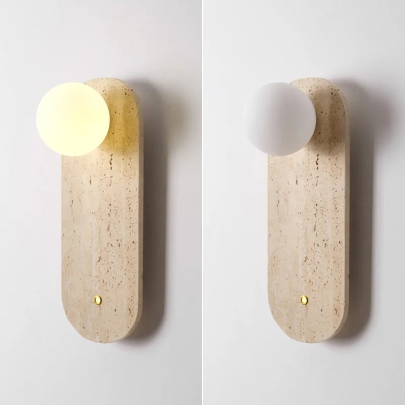 Afralia™ LED Button Switch Wall Light in Yellow Travertine White Glass - Modern Nordic Design