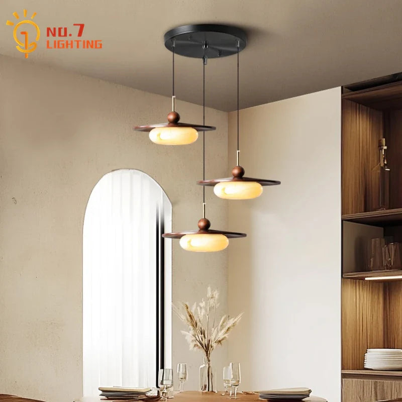 Afralia™ Zen Marble Glass Wood LED Pendant Lights for Home Decor