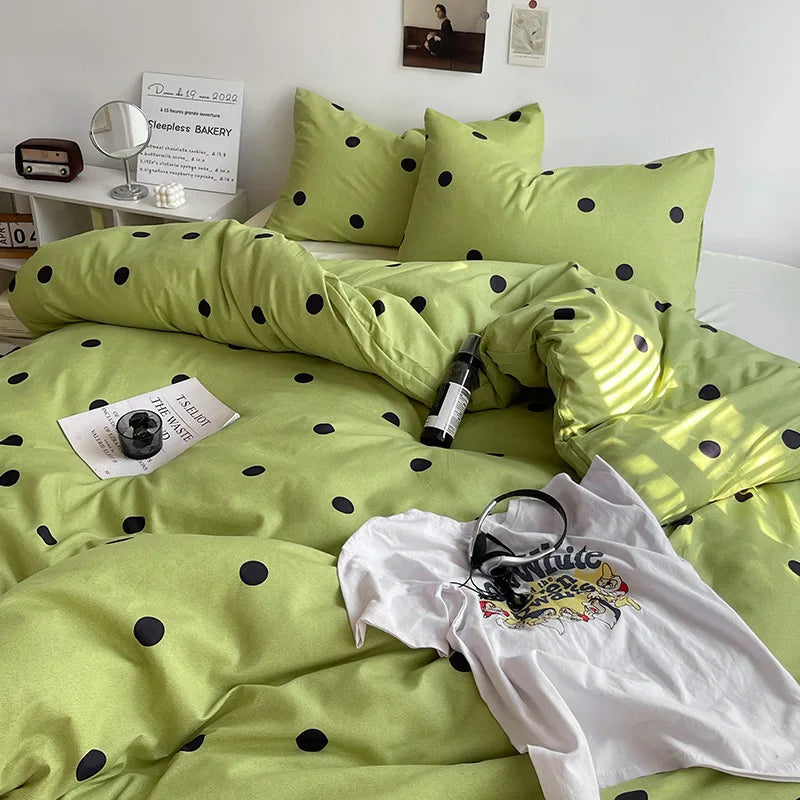 Afralia™ Polka Dot Striped Bedding Set for Summer. Soft Cozy Duvet Cover. All Seasons Single Double Bed Linens.