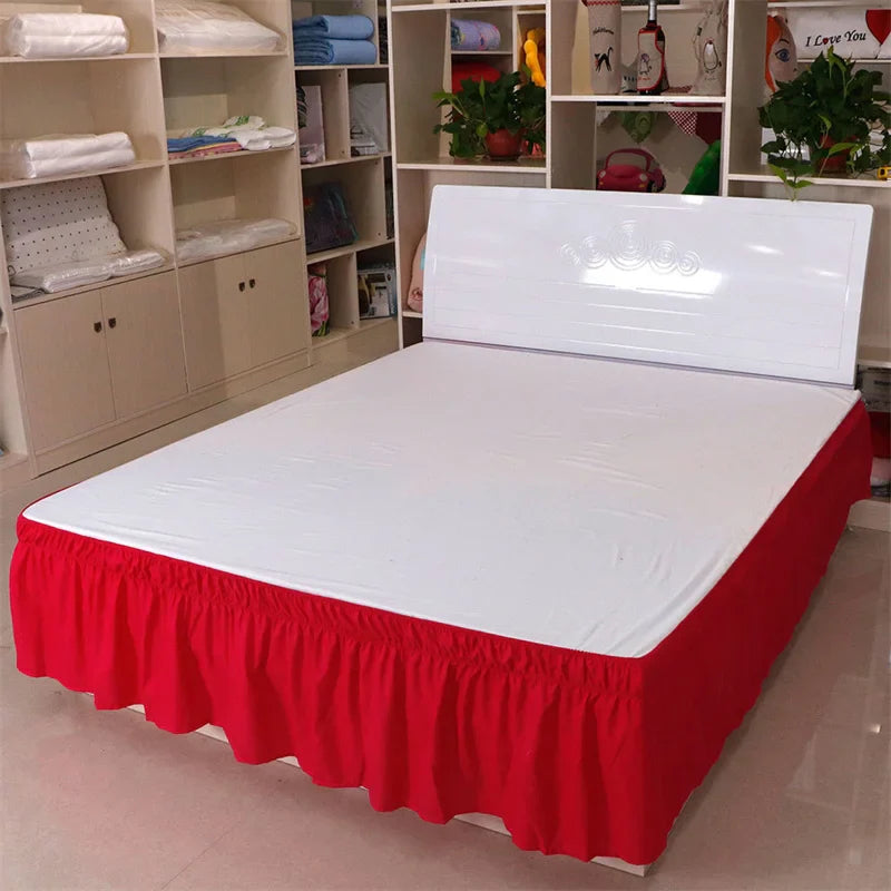 Afralia™ Solid Color Ruffles Elastic Bed Skirt - Washable Bedroom Decor Home Wrap Skirt