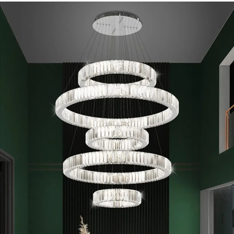 Afralia™ Luxury K9 Crystal Pendant Lights | Dimmable LED Circles Hanging Lamp