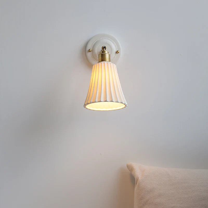 Afralia™ Pleats Ceramic LED Wall Light Bedroom Bathroom Mirror Bedside Lamp Copper