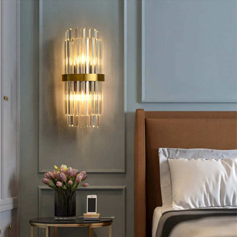 Afralia™ Modern Gold LED Crystal Wall Lamp Living Room Foyer Luxury Sconce