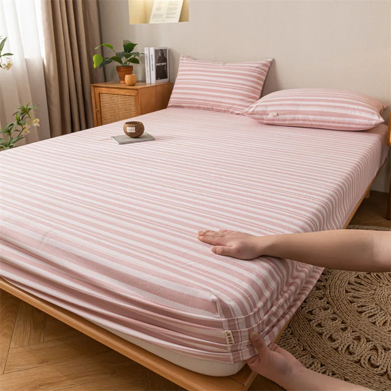 Afralia™ Coarse Cloth Prue Cotton Queen Fitted Sheet Set with Pillowcases