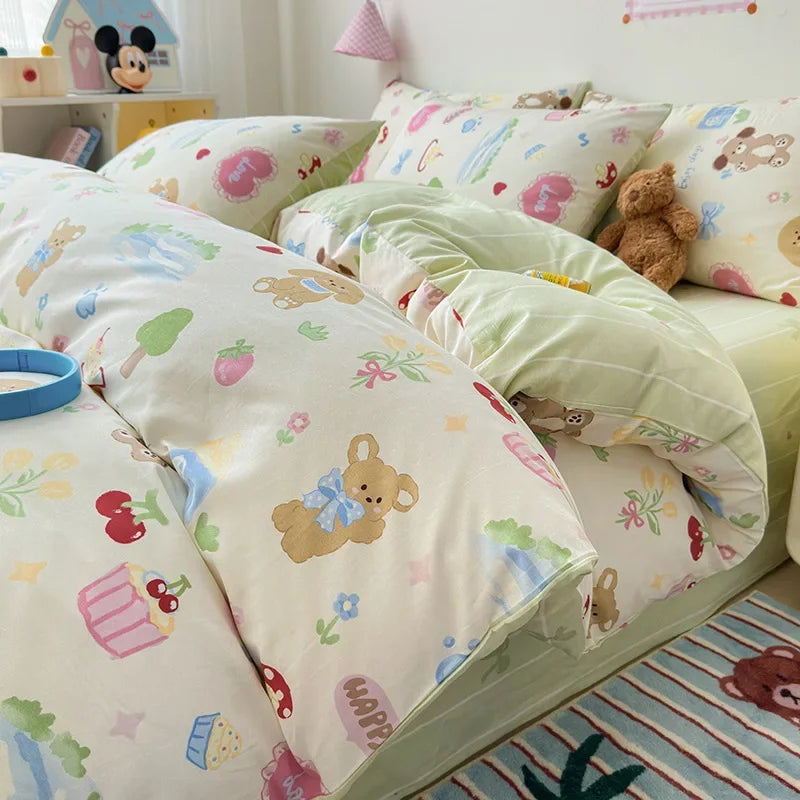 Afralia™ Cartoon Printed Cotton Quilt Cover Set - Soft, Breathable, Colorfast Bedding