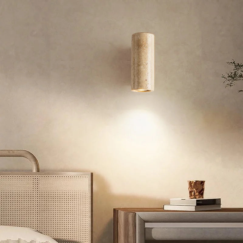 Afralia™ Natural Stone Cylinder Wall Lamp Cream LED Sconce Nordic Wall Light