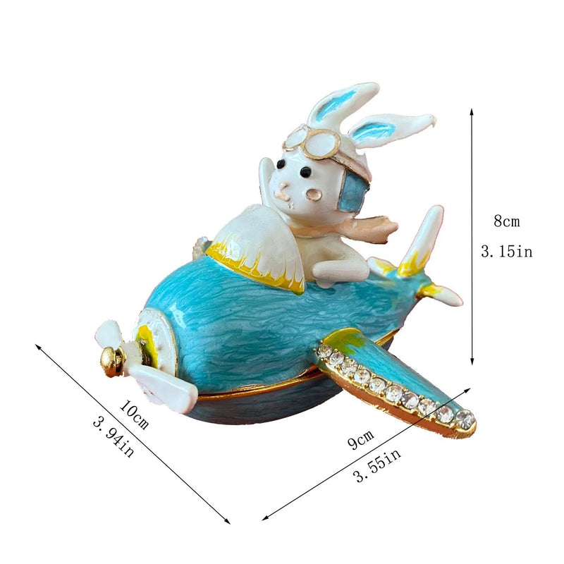 Afralia™ Rabbit Figurine Jewelry Trinket Box: Hand-Painted Hinged Collectible Ring Holder