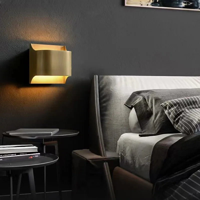 Afralia™ Post-Modern Copper Wall Lamp for Hotel Living Room Bedroom LED Lighting