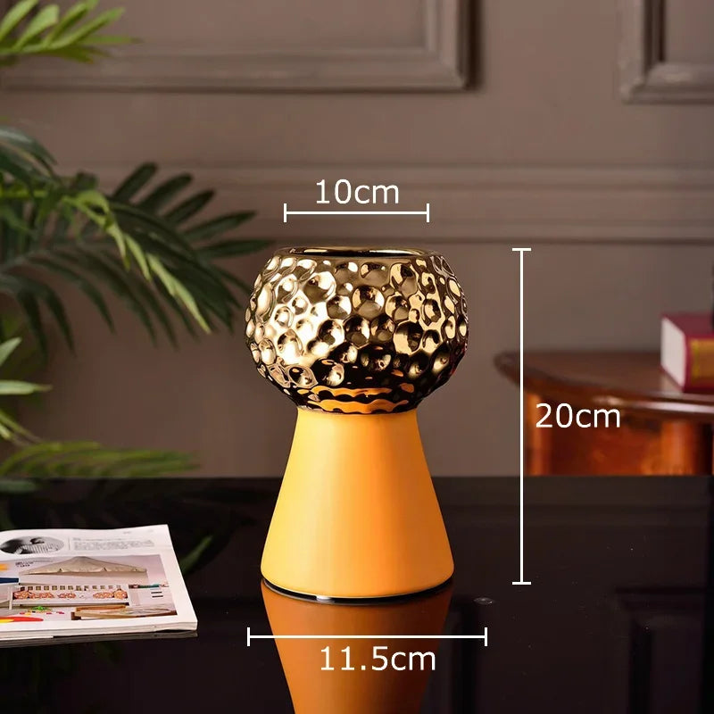 Afralia™ Gold Hammer Pattern Ceramic Vase: Creative Plant Pot for Table Decoration and Floral Arrangement