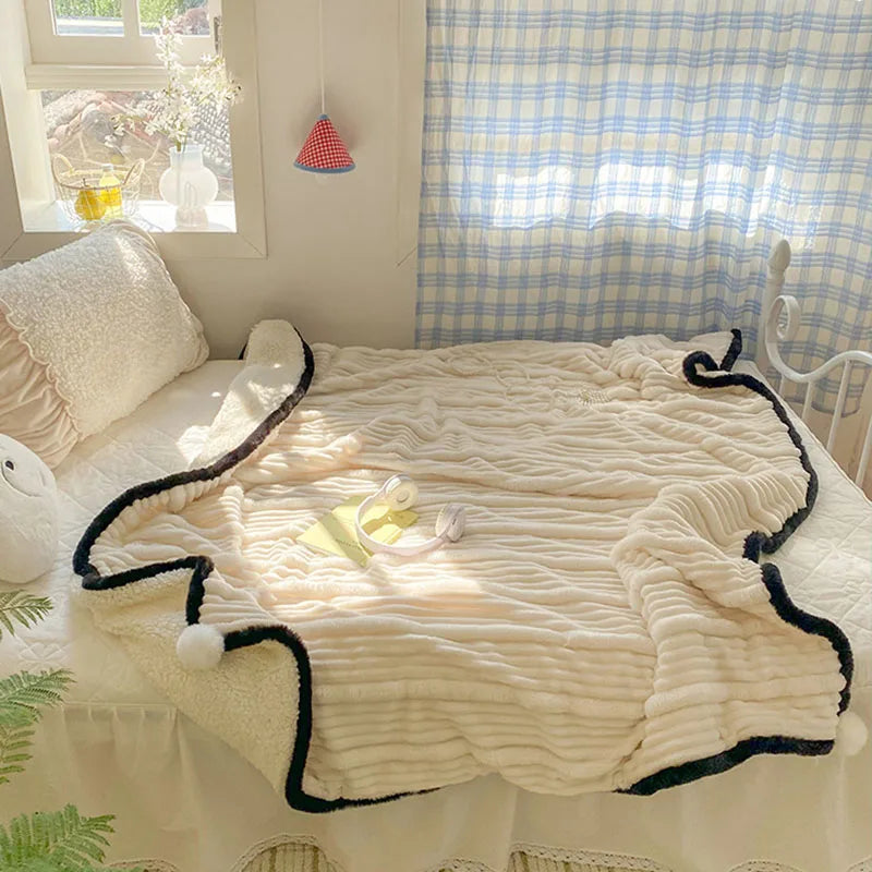 Afralia™ Ribbed Flannel Lamb Fleece Blanket for Warmth & Coziness