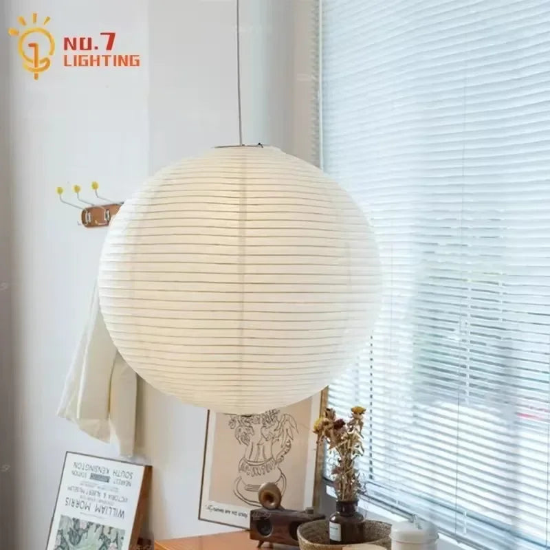 Afralia™ Japanese Wabi Sabi Pendant Light LED E27 Noguchi Akari Rice Paper Ceiling Hanging