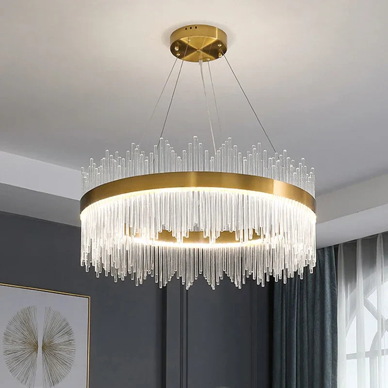 Afralia™ Gold Crystal Chandelier Dimmable Luxury Pendant Lights for Bedroom & Living Room