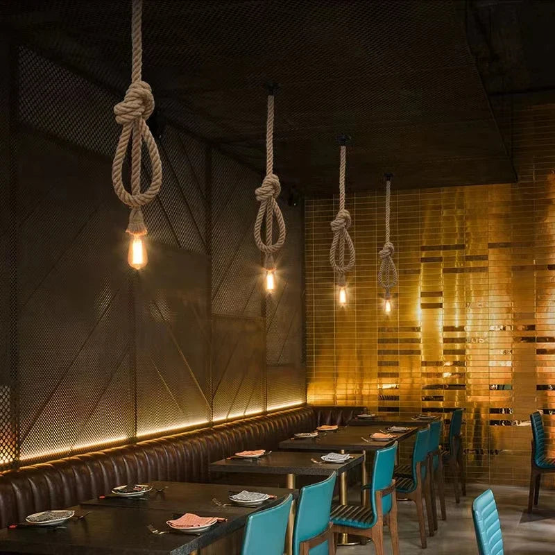 Afralia™ Hemp Rope Pendant Lights for Kitchen Cafe Bar Decor by Loft E27 Rope Light Base