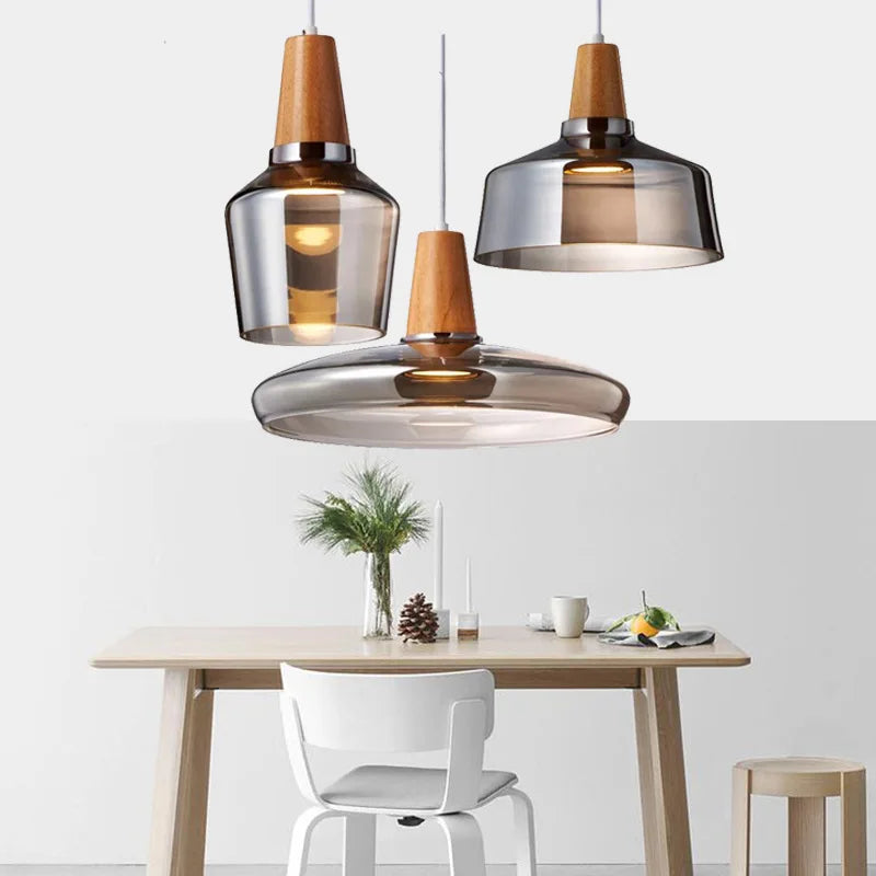 Afralia™ Glass and Wood Pendant Light for Modern American Retro Dining Loft Decor