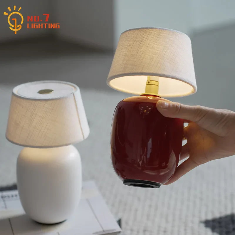 Afralia™ Retro Ceramics Table Lamp Touch Control LED Desk Light Home Decor