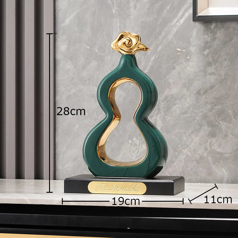 Afralia™ Gold Gourd Ceramic Sculpture Desk Decor Porcelain Crafts Room Ornaments