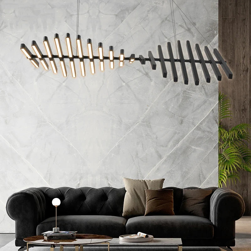 Afralia™ Modern Nordic Fishbone Chandelier for Living Room, Restaurant, and Office