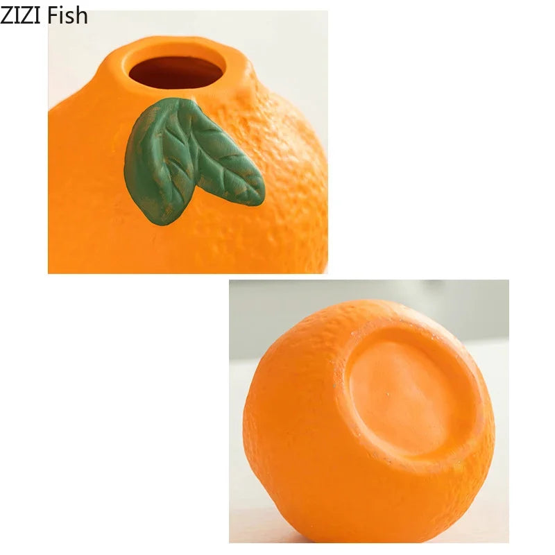 Afralia™ Tangerine Ceramic Vase: Orange Plant Pot Table Decoration, Floral Room Aesthetic Décor