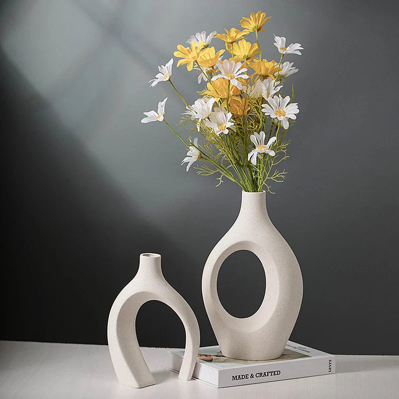 Afralia™ Nordic Lover Large White Ceramic Vase for Modern Aesthetic Home Decor