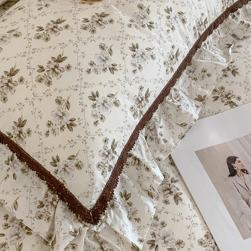 Afralia™ French Floral Bedding Set, 100% Cotton, Ruffles, Duvet Cover, Bed Sheet, Pillowcases
