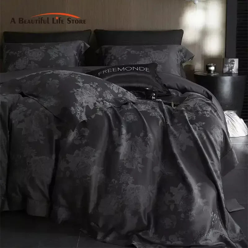 Afralia™ Vintage Jacquard Lyocell Cotton Luxury Bedding Set: Soft Silky 4Pcs
