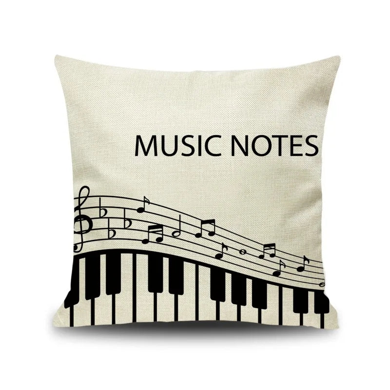 Afralia™ Letter Notes Piano Graphic Print Linen Pillowcase 45x45cm Living Room Decor