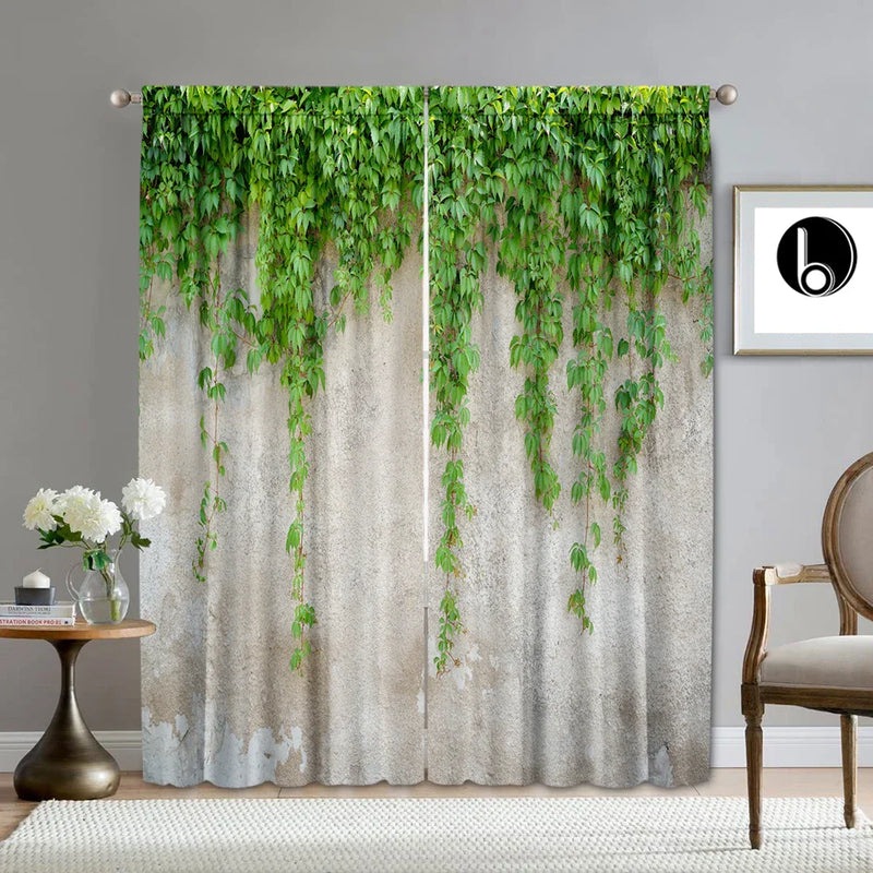 Afralia™ Green Leaf Plant Printed Curtains for Home Decoration and Modern Vibes