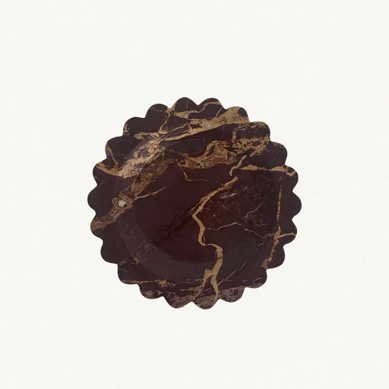 Afralia™ Marble Travertine Serving Tray Scalloped Edge Square Display Tray