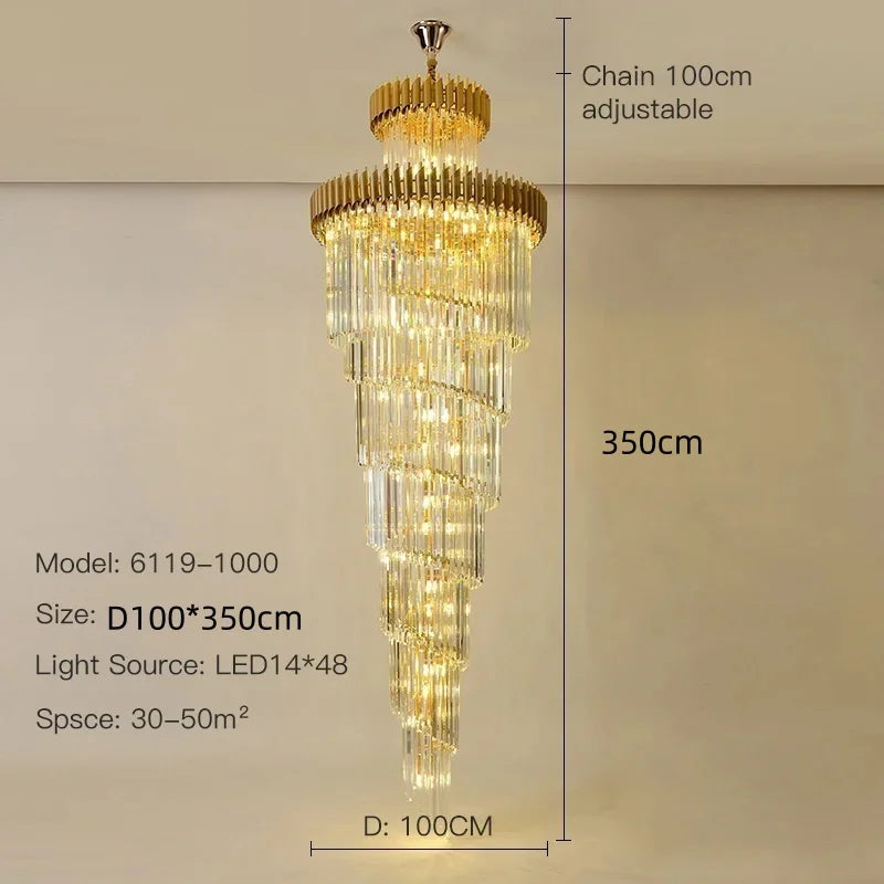 Afralia™ Modern Crystal Chandelier Black/Gold Light Fixture for Luxury Living Room, Villa, Staircase