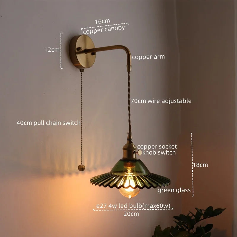 Afralia™ LED Wall Lamp Glass Copper Arandelas Para Parede Retro Style for Living Room