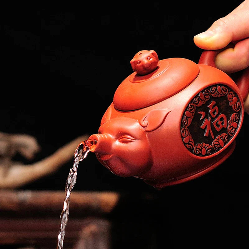 Afralia™ Yixing Purple Clay Cute Pig Teapot 300ml - Handmade Chinese Tea Set