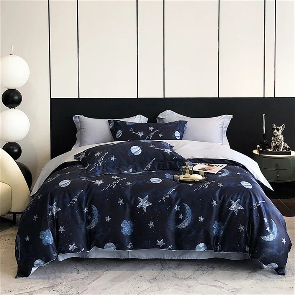 Afralia™ Colorful Egyptian Cotton Bedding Set: Sheet, Pillowcase, Duvet Cover - Queen King Full Size