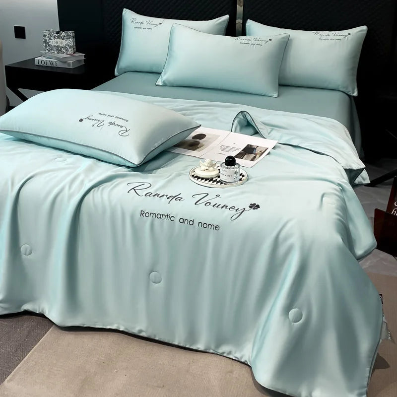 Afralia™ Silk Embroidered Summer Quilt: Smooth, Cooling, Comforter for Bed