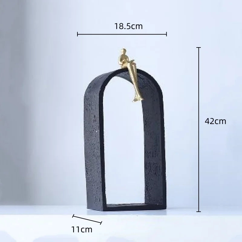 Afralia™ Resin Handicraft Geometric Ring Arch Portrait Sculpture Black Figurine Home Decor