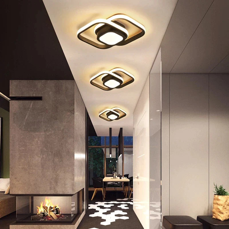 Afralia™ Black Square LED Ceiling Lamp: Modern Lighting for Corridor, Aisle, Cloakroom, Balcony