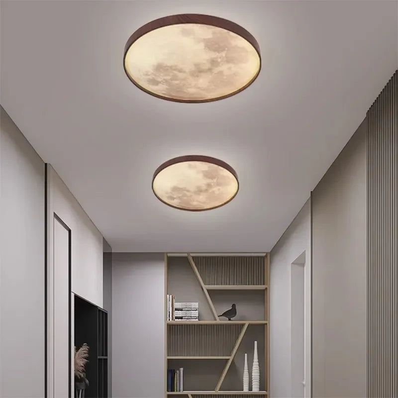 Afralia™ LED Moon Wood Ceiling Light 26/34CM Walnut Decor - Bedroom Living Room Home Illumination