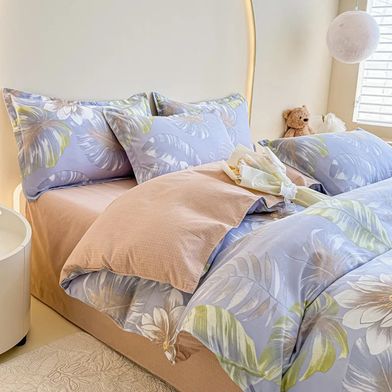 Afralia™ Flower Print Sanding Bedding Set | Skin Friendly Bedspread Kit for Home Bed