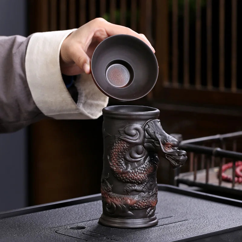 Afralia™ Dragon Tea Leaf Funnel Filter for Kung Fu Tea, Ceramic Table Decor