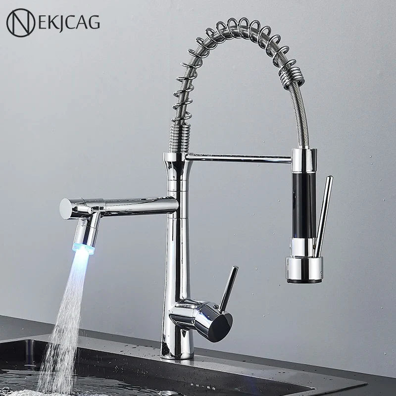 Afralia™ Dual Nozzle Gourmet Kitchen Faucet | Pull-Down, 360° Rotation, Chrome Mixer