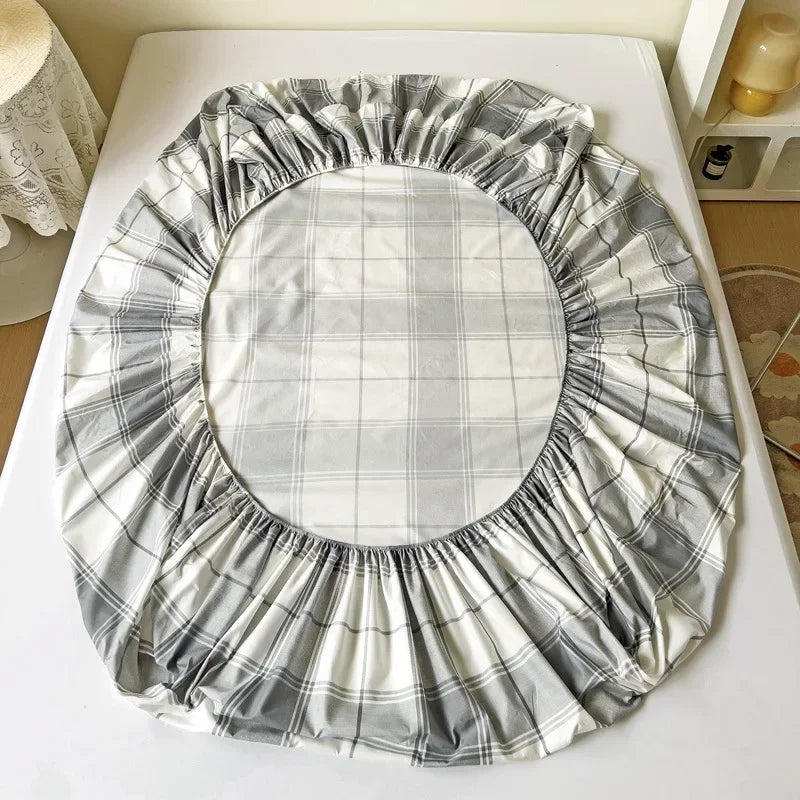 Afralia™ Queen Double Stripe Grid Fitted Sheet - Skin-Friendly Cozy Bed Cover