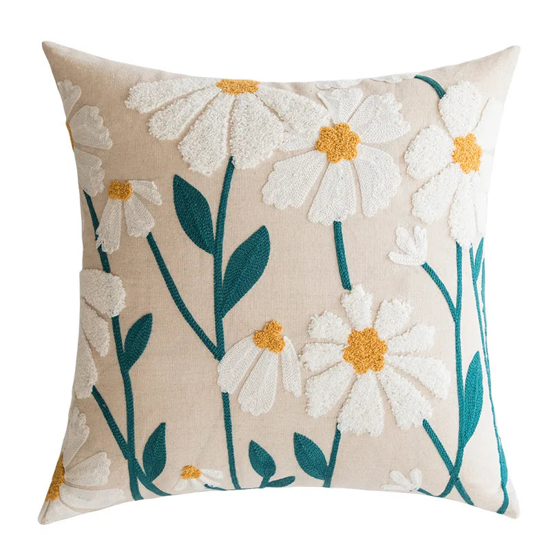 Afralia™ Daisy Yellow Floral Geometric Pillow Cover - Soft Cozy Embroidery for Living Room