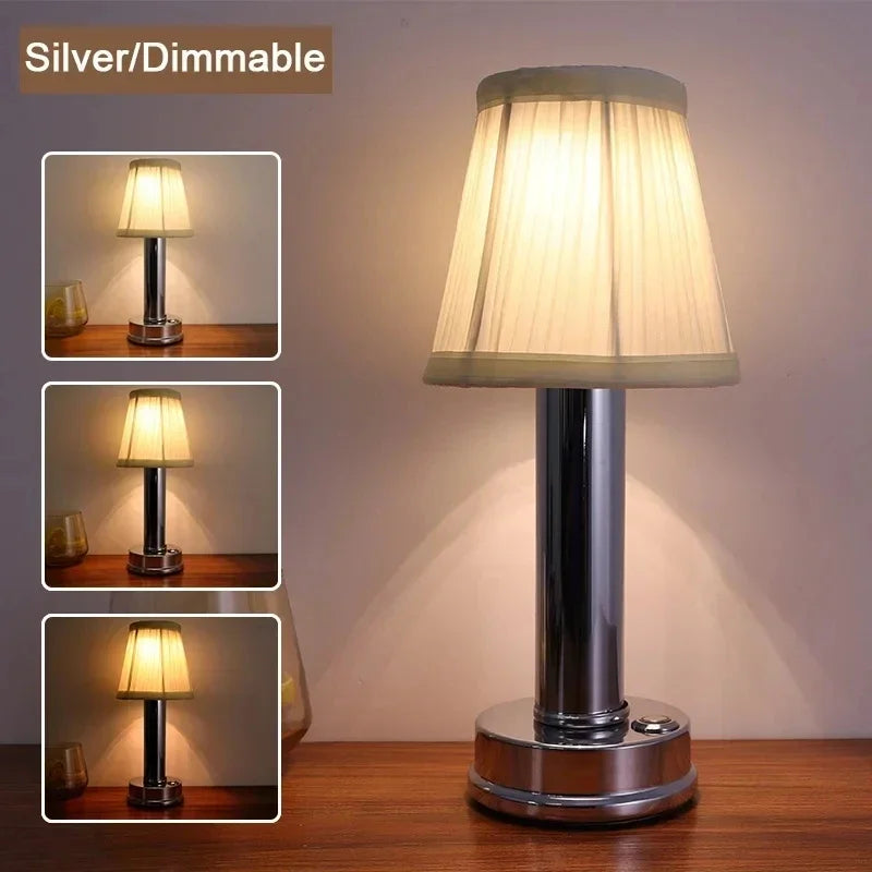 Afralia™ Fabric Lampshade Rechargeable Reading Lamp Bedside Study Room Night Light