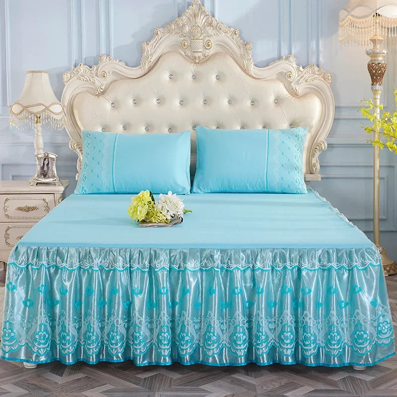 Afralia™ Ruffles Lace Edge Bed Sheet Set with Embroidery Detail