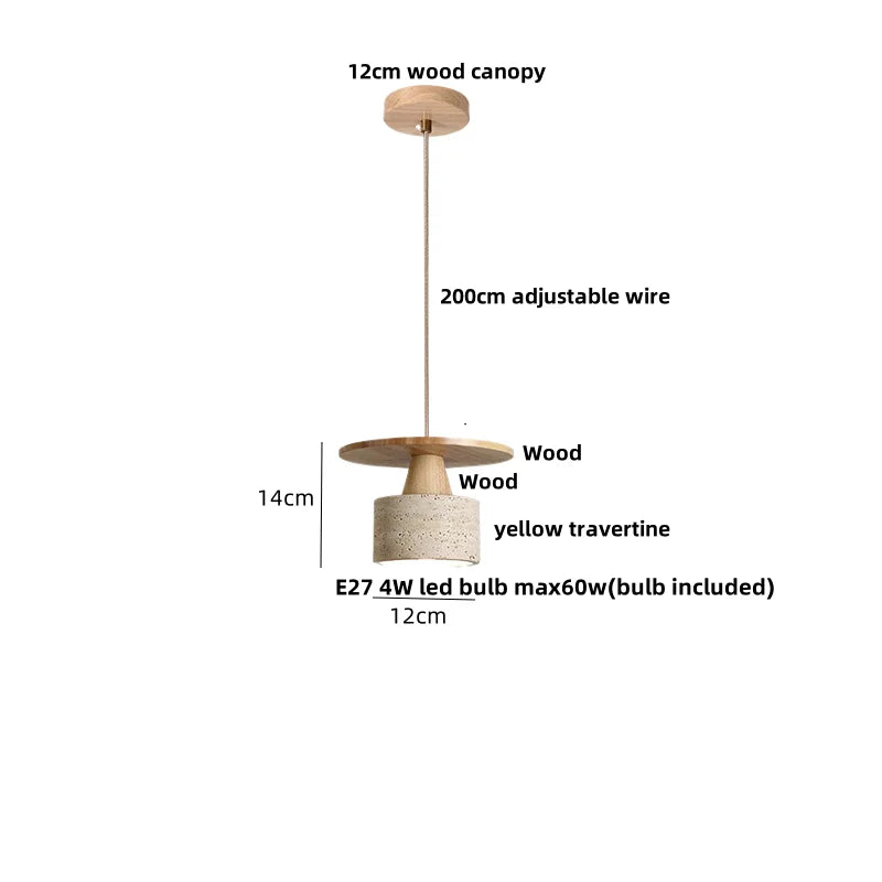 Afralia™ Yellow Travertine LED Pendant Lamp with Natural Wood Accent