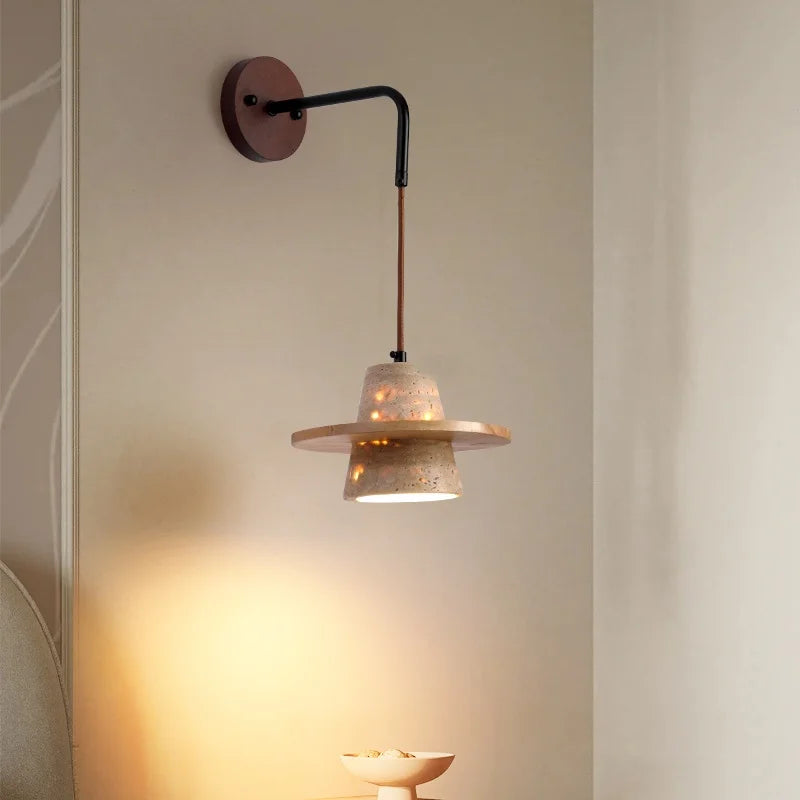 Afralia™ LED Yellow Travertine Stone Wall Lamp with Pull Chain Switch