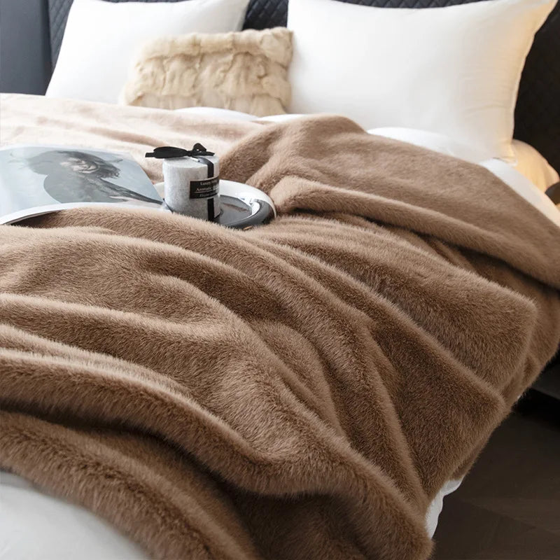 Afralia™ Faux Fox Fur Plush Blanket: Ultra Soft, Warm, and Luxurious for Office, Sofa, and Travel