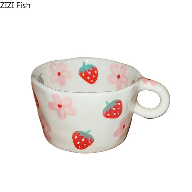 Afralia™ Cartoon Pattern Ceramic Mug Set for Happy Dining and Tea Time